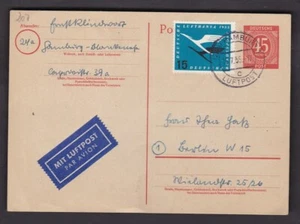 Germany 1955 45pf stationery card + 15pf Lufthansa Hamburg cancel - Picture 1 of 2