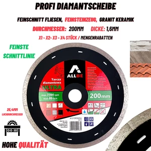 Diamantscheibe Feinschnitt Fliesen, Feinsteinzeug & Granit Keramik 200mm 25,4mm - Bild 1 von 9
