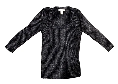 Evie Women's Sweater Black Ribbed Silver Metallic Small - Image 1 of 4