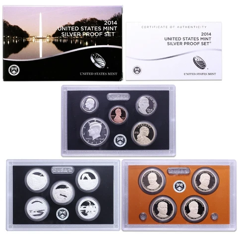 2014 S Proof Set Original Box & COA 14 Coins 90% Silver Cover