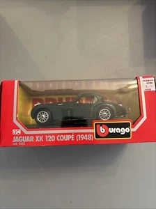 Vintage Burago 1948 Jaguar XK 120 Coupe Diecast Model Car Green 1:24 Italy New - Picture 1 of 9