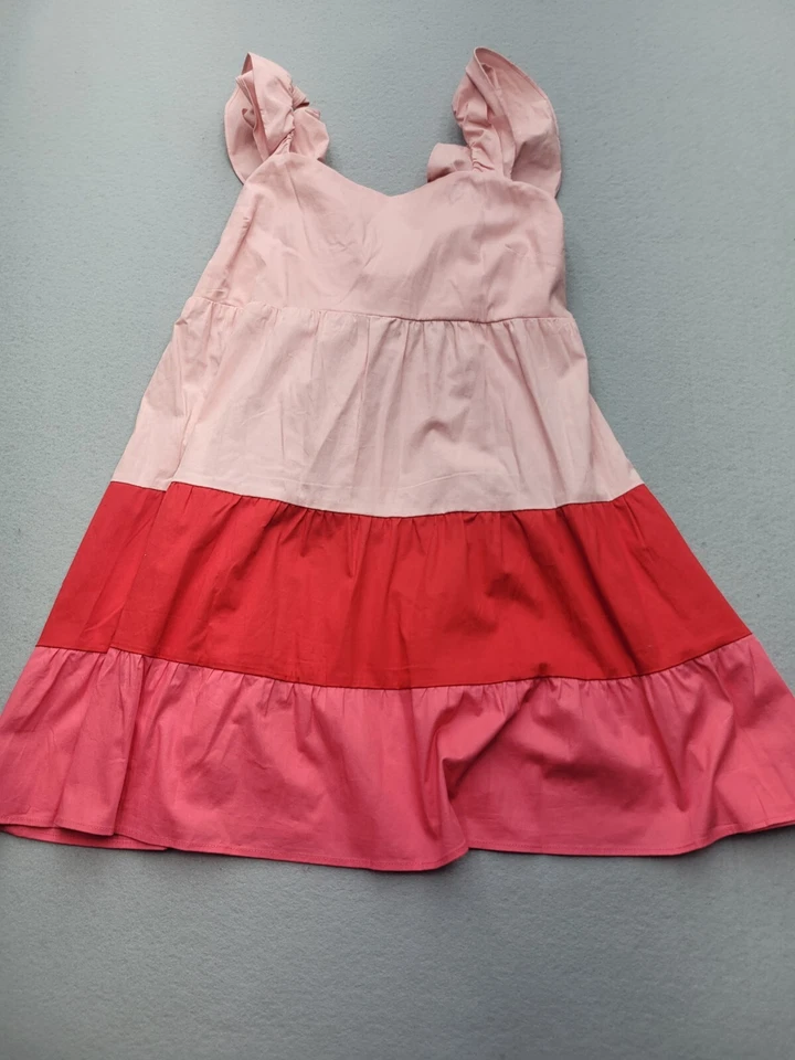 Vestido para mujer LaurenConrad XLPink mini sin mangas rayas correas con volantes Foto 1 de 4
