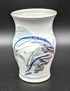 Vintage Studio Art Pottery Vase Abstract Design Signed by Artist L Suter 5 5/8"t - Picture 1 of 8