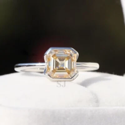 3.20 Ct Asscher Cut Treated Champagne Diamond Ring 925 Silver Prong Setting - Image 1 of 4