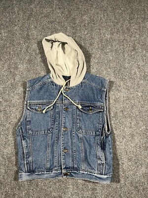 VTG Gitano Denim Vest Mens Medium Hooded Cutoff Jean Jacket Western Cowboy Biker - Image 1 of 4