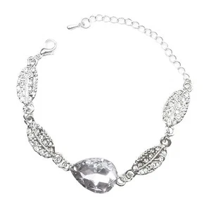 Pulsera de joyería de cristal plata/piedra blanca transparente hoja de lágrima Navidad Reino Unido - Imagen 1 de 3
