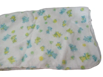 Manta bebé vintage azul amarillo animales bolas punto osos gato perro pájaro polar Foto 1 de 4