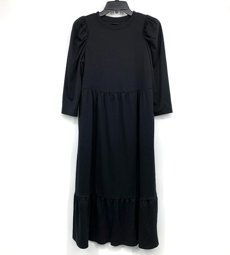 VETEMENTS Abito donna Who What Wear taglia XS nero manica 3 4 midi volant elasticizzato
