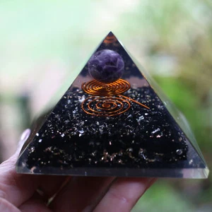 Natürlicher schwarzer Turmalin & Amethyst Kugel Orgon Pyramide LG 75mm 3 Zoll EMF & 5G - Bild 1 von 9