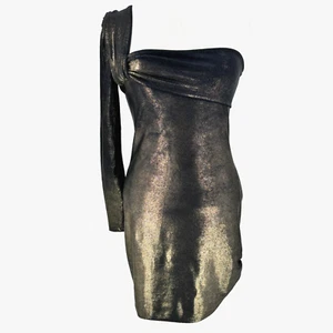 Baja East Minikleid Gold Metallic Bodycon Größe 6 Single Langarm Disco Glam - Bild 1 von 9
