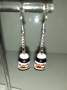 Paar Nutella Glas Ohrringe Handarbeit 5 cm Spaß Party Licht - Bild 1 von 1
