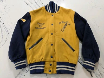 Chaqueta de lana universitaria Letterman años 50 60 de colección animadora para mujer mediana azul maíz Foto 1 de 4