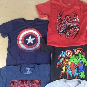 Set Of 5 Marvel Superhero Boys T-shirts Spiderman Captain America Child S/M - Picture 1 of 10