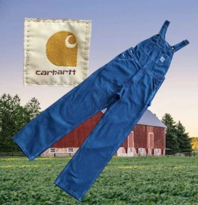 VTG Carhartt Mens Denim Bib Overalls - Blue 36W x 34.5L Carpenter (R07 DST) - Picture 1 of 12