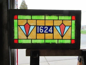 ~ ANTIQUE STAINED GLASS TRANSOM WINDOW ~ 30 x 16 ~ ADDRESS 1624 ~ SALVAGE - Picture 1 of 8