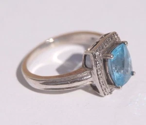 STERLING Silver 0.925 Vintage Light Blue Gemstone Square Cut Ring Size 8.5 - Picture 1 of 4