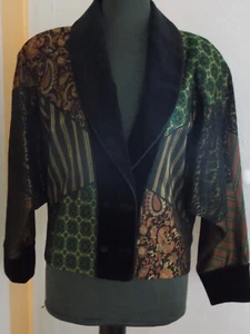 80er Jahre SUSAN BRISTOL Vintage Jacke Samt Spitze Rayon Schulterpolster Gr. M - Bild 1 von 24