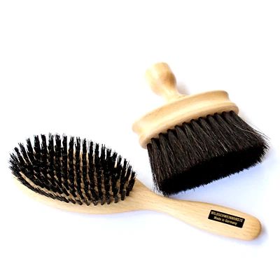 KELLER BÜRSTEN 1x Wildschweinbürste +1x Nackenbürste Friseurpinsel Nackenpinsel Bürste Rosshaar