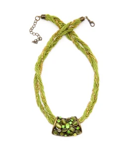 Halskette Kette Modeschmuck Amulettkette mit Anhänger Grün Amulett Medaillon Neu - Bild 1 von 2