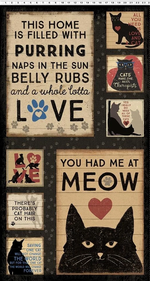 24" X 44" Panel Cats Pets Kittens Purrfection Cotton Fabric Panel (D381.53) - Image 1 of 1