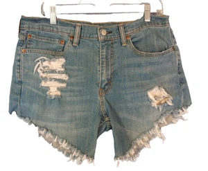 Levi's 514 Cut-off Distressed Blue Denim Shorts MENS cut for Women Waist 34 in - Picture 1 of 7