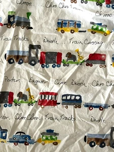Pottery Barn Kids Railway Trains Zoo Animals Twin Fitted Sheet - Picture 1 of 4