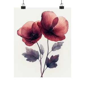 Boho Burgundy Poppies Flower Art Print Poster, Minimalist Floral Wall Art 2 - Bild 1 von 57