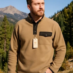 New Telluride Clothing Co Tan Cozy Fleece Pullover Jacket Mens Large Snap Neck - Picture 1 of 7