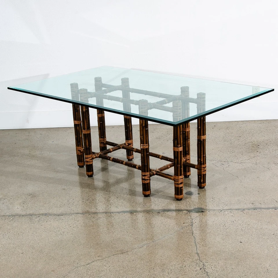 Mesa de jantar moderna meados do século vidro McGuire bambu orgânico - Imagem 1 de 4