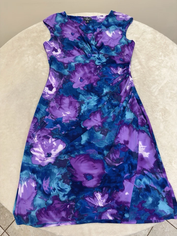 Vestido sin mangas floral azul púrpura elástico American Living para mujer talla 12 Foto 1 de 4