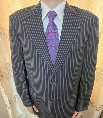 Vintage handtailored rowing Linen & wool Classic summer navy brown blazer 44R - Image 1 of 4