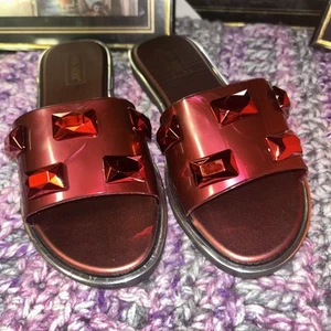 Jelly Sandal "DAVOS" Women's Slide Flat Flip Flop Plastic Accent - Ann More - Picture 1 of 9