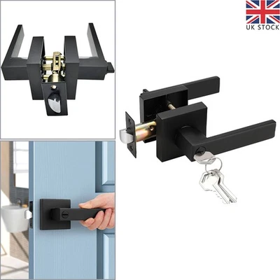 Internal Square Door Handles Levers with Key Accessories Matte Black Heavy Duty - Image 1 of 4