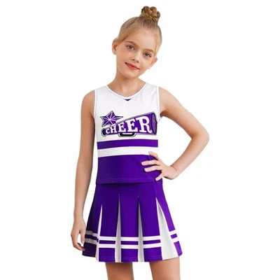 Kids Girls Set Cheerleading Suit Themed Outfit Uniform Print Costume Party Top - Image 1 of 4