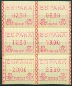 Spanien 1989 Automatenmarken Satz 6 Werte, ATM 1 ud postfrisch - Picture 1 of 1