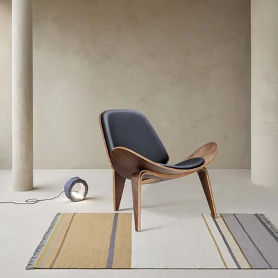 Hans Wegner Replica Lounge Shell Chair Full Leather Cushion Wood For Living Room