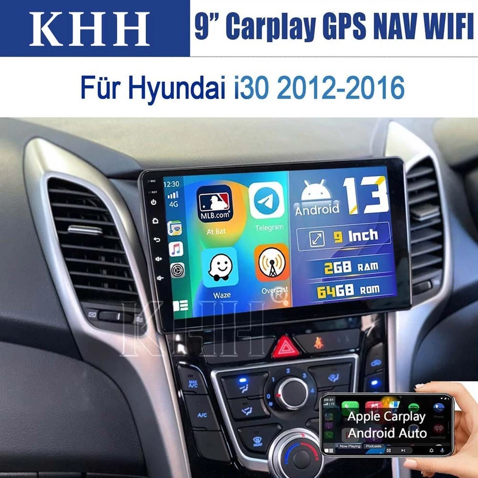 2+64GB Für Hyundai i30 2012-2016 Android 13 Autoradio Carplay GPS Navi WIFI RDS - Bild 1 von 4