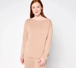 BEAUTIFUL by Lawrence Zarian Asymmetric Boatneck Top Taupe Large - Picture 1 of 2