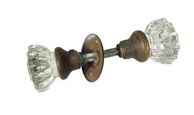 Perillas de puerta de vidrio cristal vintage de 12 puntos con eje antiguo salvamento recuperado Foto 1 de 4