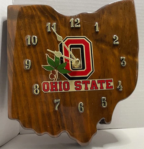 The Ohio State Buckeyes Wood Clock Ohio Outline Shape Handmade Tested Working Cover