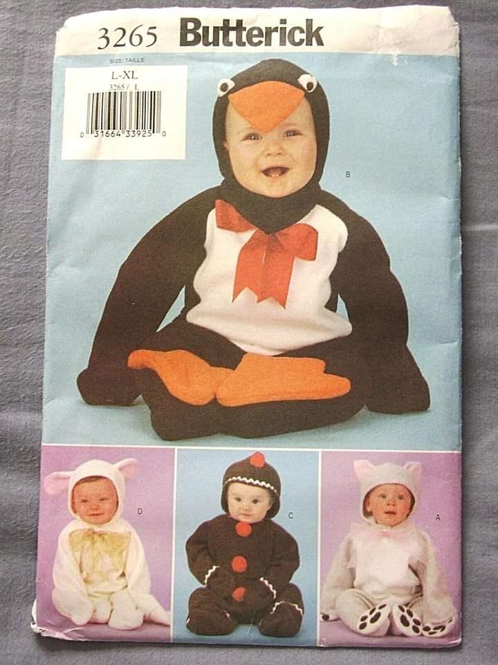 Butterick 3265 Baby Cat, Penguin, Gingerbread Man, Lamb Costumes size L-XL - Image 1 of 2