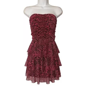 Route 3 rosa schwarz Zebra Tierdruck trägerlos Rüsche A-Linie Kleid groß - Bild 1 von 8
