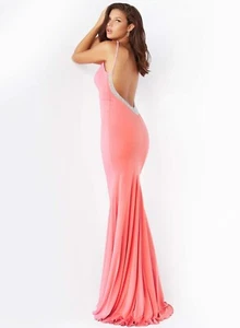 Jovani Hot Pink Open Embellished Back Plunging V-Neck Dress Size 2 $590 - Picture 1 of 4