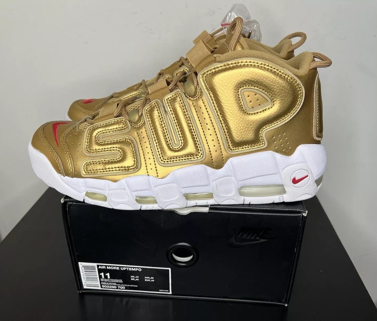 Nike Supreme x Air More Uptempo Metallic Gold for Sale Nike Supreme x Air More Uptempo Metallic Gold for Sale