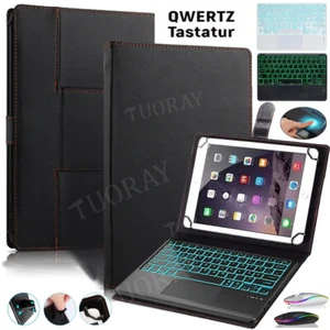 Für 9.7 10.1 11 Zoll Tablet Hülle mit Touchpad Beleuchtet QWERTZ Tastatur Maus - Bild 1 von 58