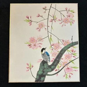 JAPANESE VINTAGE WATERCOLOR PAINTINGS SHIKISHI "sparrows" #2010 - Picture 1 of 14