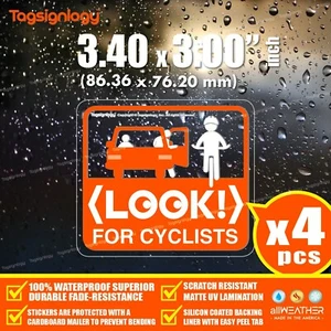 Look For Cyclist Awareness Decal - Prevent Dooring Accidents Clear Sign Stickers - Picture 1 of 8