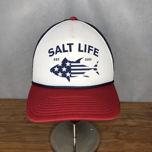Salt Life Baseball Cap Hat Red White Blue Fish Trucker Mesh Snapback - Picture 1 of 6