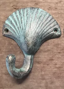 GANCHOS DE COCINA DE BAÑO AZUL VERDE almeja marina caparazón de playa hierro fundido - Imagen 1 de 5
