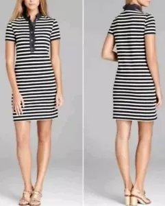 Tory Burch Sz XS LIDIA Navy Striped T-Shirt / Polo Dress w Ruffle Trim - Picture 1 of 5